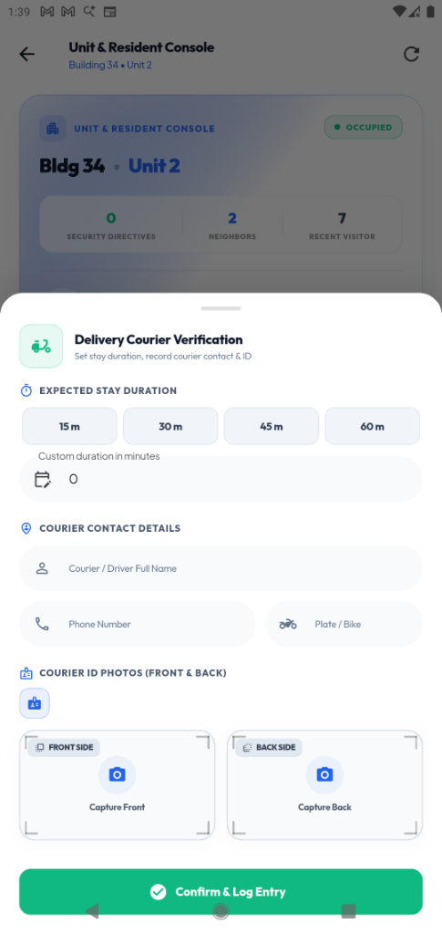 Courier Protocol & Gate Directives Screen Mockup